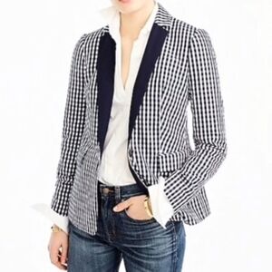 NWT J.Crew Plaid Puckered gingham Blazer, Navy and White, Size 4